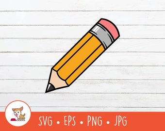 Clipart de lápiz de dibujos animados, lápiz SVG, archivo de corte de lápiz vectorial para Cricut, PNG, EPS, descarga digital instantánea