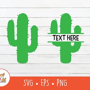 Cactus SVG, marco de nombre de cactus dividido, imágenes prediseñadas de cactus, archivo de corte de cactus vectorial para Cricut, PNG, EPS, descarga digital instantánea