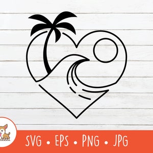 Beach Love Monoline Logo, Beach SVG, Beach Holiday Clipart, Vector Beach Logo Cut File For Cricut, PNG, EPS, Instant Digital Download