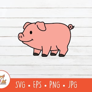 Cartoon Pig Clipart, Pig SVG, Vector Pig Cut File For Cricut, PNG, EPS, Instant Digital Download