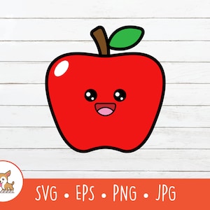 Kawaii Apple SVG, Vector Apple Clipart, Cute Apple Cut File For Cricut, PNG, EPS, Instant Digital Download