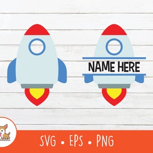 Rakete SVG, Split Rakete Namen Rahmen, Vektor Rakete Clipart, Rakete geschnitten Datei für Cricut, PNG, EPS, sofortiger digitaler Download