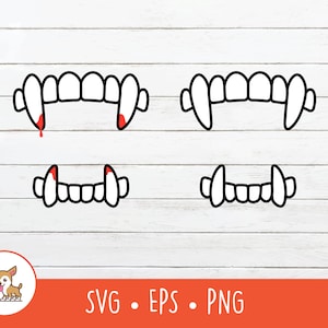 Clipart dents de vampire, SVG de dents de vampire, fichier de coupe de crocs de vampire vecteur pour Cricut, PNG, EPS, téléchargement immédiat