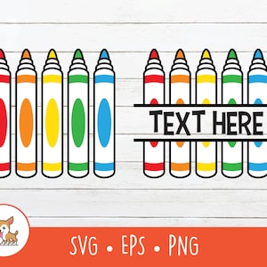 May include: A set of six colourful markers with a space for text in the middle. The markers are red, orange, yellow, green, blue, and purple. The text reads "TEXT HERE".