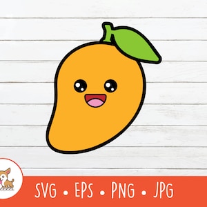 Kawaii Mango SVG, Vector Mango Clipart, Lindo archivo de corte de mango para cricut, PNG, EPS, descarga digital instantánea