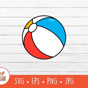漫画ビーチボールクリップアート、ビーチボールSVG、Cricut用ベクタービーチボールカットファイル、PNG、EPS、インスタントデジタルダウンロード