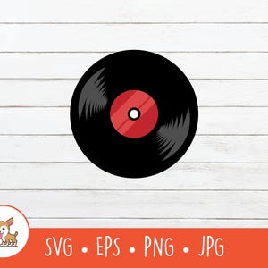 Cartoon Vinyl Record Clipart, Vinyl Record SVG, Vector Phonograph Record Cut File For Cricut, PNG, EPS, Instant Digital Download