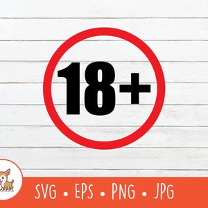 18 Plus SVG, 18+ label clipart, vector alleen volwassenen ondertekenen gesneden bestand, directe digitale download
