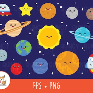 Kawaii Solar System Clipart, Vector Solar System Cut File For Cricut, PNG, EPS, Instant Digital Download