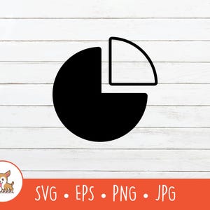 May include: A black and white pie chart graphic with a quarter section separated. The image includes the text "SVG • EPS • PNG • JPG" in an orange banner at the bottom. The background is a white wood grain.