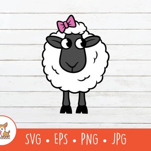 Cartoon Female Sheep Clipart, Sheep SVG, Vector Lamb Cut File For Cricut, PNG, EPS, Instant Digital Download