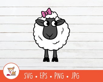 Cartoon Female Sheep Clipart, Sheep SVG, Vector Lamb Cut File For Cricut, PNG, EPS, Instant Digital Download