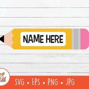 Lápis SVG, moldura de nome de lápis, clipart de lápis, arquivo de corte de lápis para Cricut, PNG, EPS, download digital instantâneo