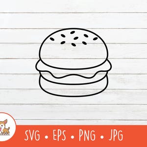 Hamburger Outline SVG, Hamburger Outline Clipart, Vector Hamburger Outline Cut File For Cricut, PNG, EPS, Instant Digital Download