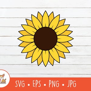 Imágenes prediseñadas de girasol, SVG de girasol, archivo de corte de girasol vectorial para Cricut, PNG, EPS, descarga digital instantánea
