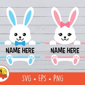 Bunny Rabbit SVG, Split Bunny Name Frame, Vector Rabbit Clipart, Rabbit Cut File For Cricut, PNG, EPS, Instant Digital Download