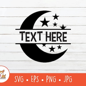 Maan en sterren SVG, splitsen maan en sterren naam frame, maan en ster clipart, maan en sterren gesneden bestand voor Cricut, PNG, EPS, digitale download