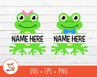 Groda SVG, Delad groda namnram, Vektor groda Clipart, Groda Cut-fil för Cricut, PNG, EPS, Omedelbar digital nedladdning