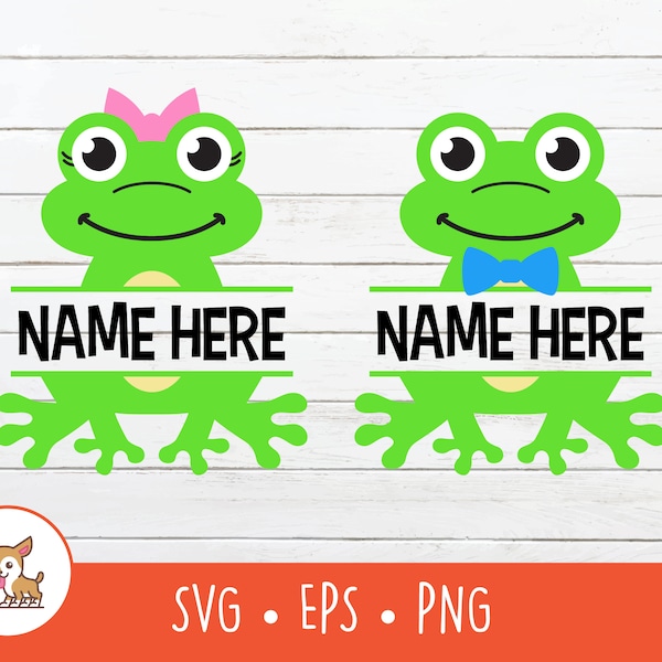 Frog SVG, Split Frog Name Frame, Vector Frog Clipart, Frog Cut File For Cricut, PNG, EPS, Instant Digital Download