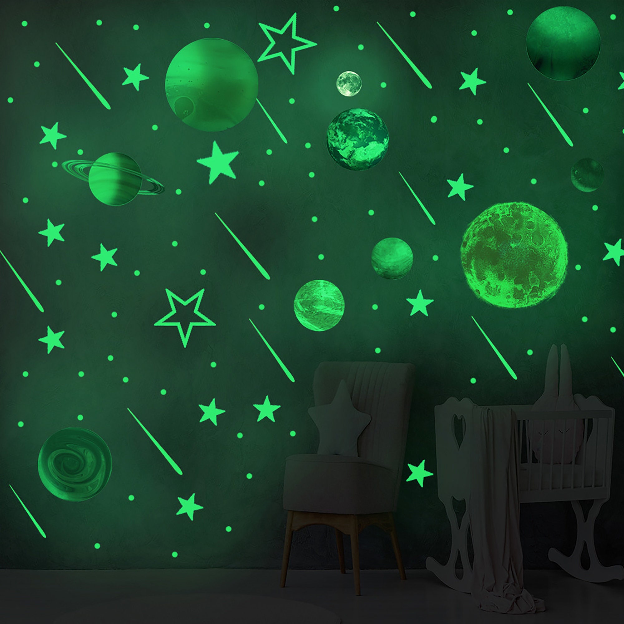 Moon Couple Cat Pattern Luminous Wall Stickers Stars And Dots Meteor  Fluorescent Cartoon Stickers Room Decoration Glow Stickers, Today's Best  Daily Deals