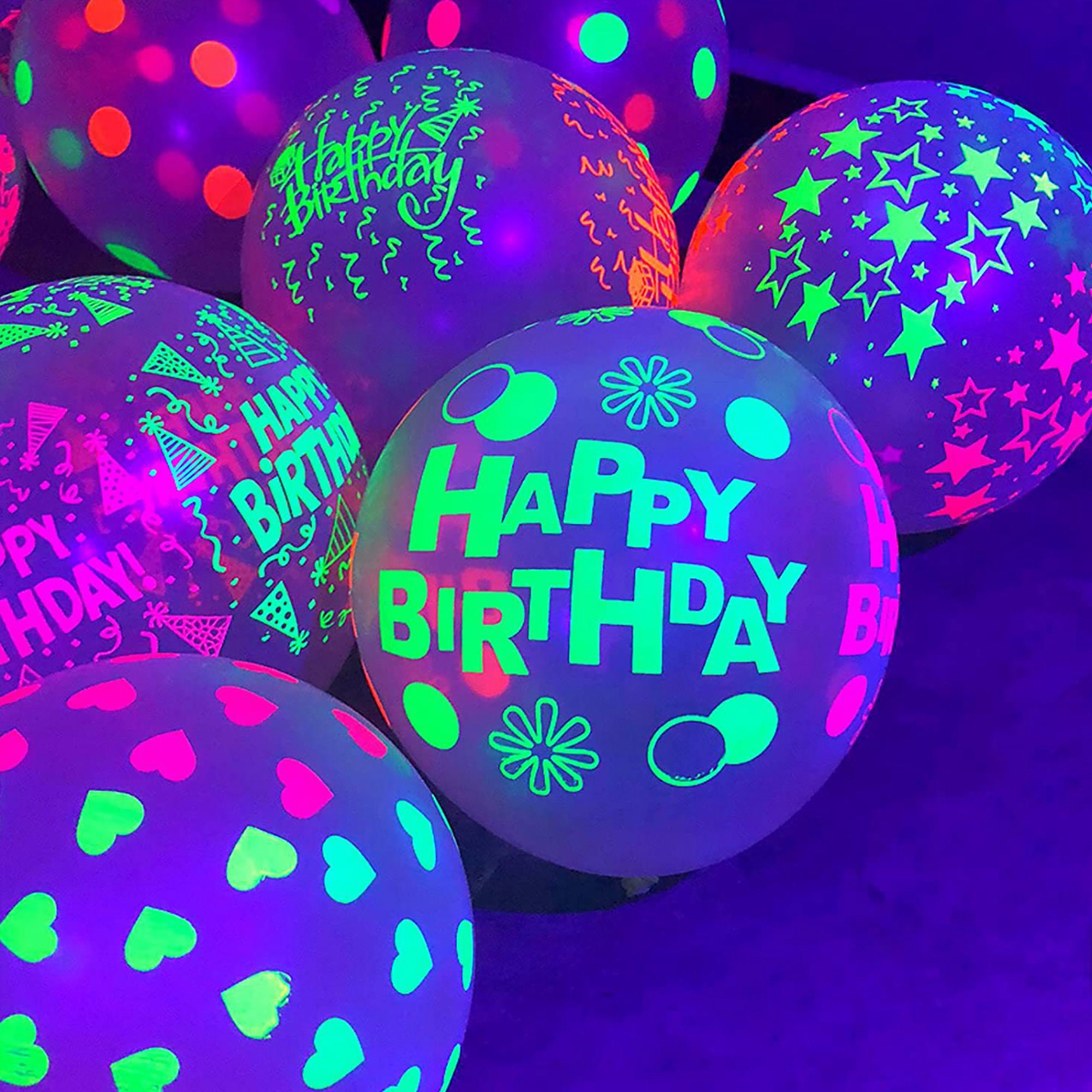 60 Pieces Neon Glow Balloons UV Neon Party Supplies Happy Birthday Glow in  The Dark Balloons Neon Party Latex Balloons Fluorescent Balloons for Neon