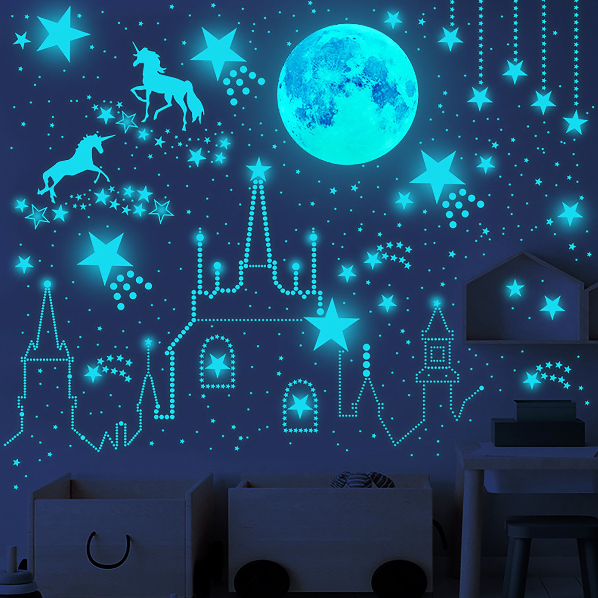 Star and Moon Glow In The Dark Stickers Kids Room Decor