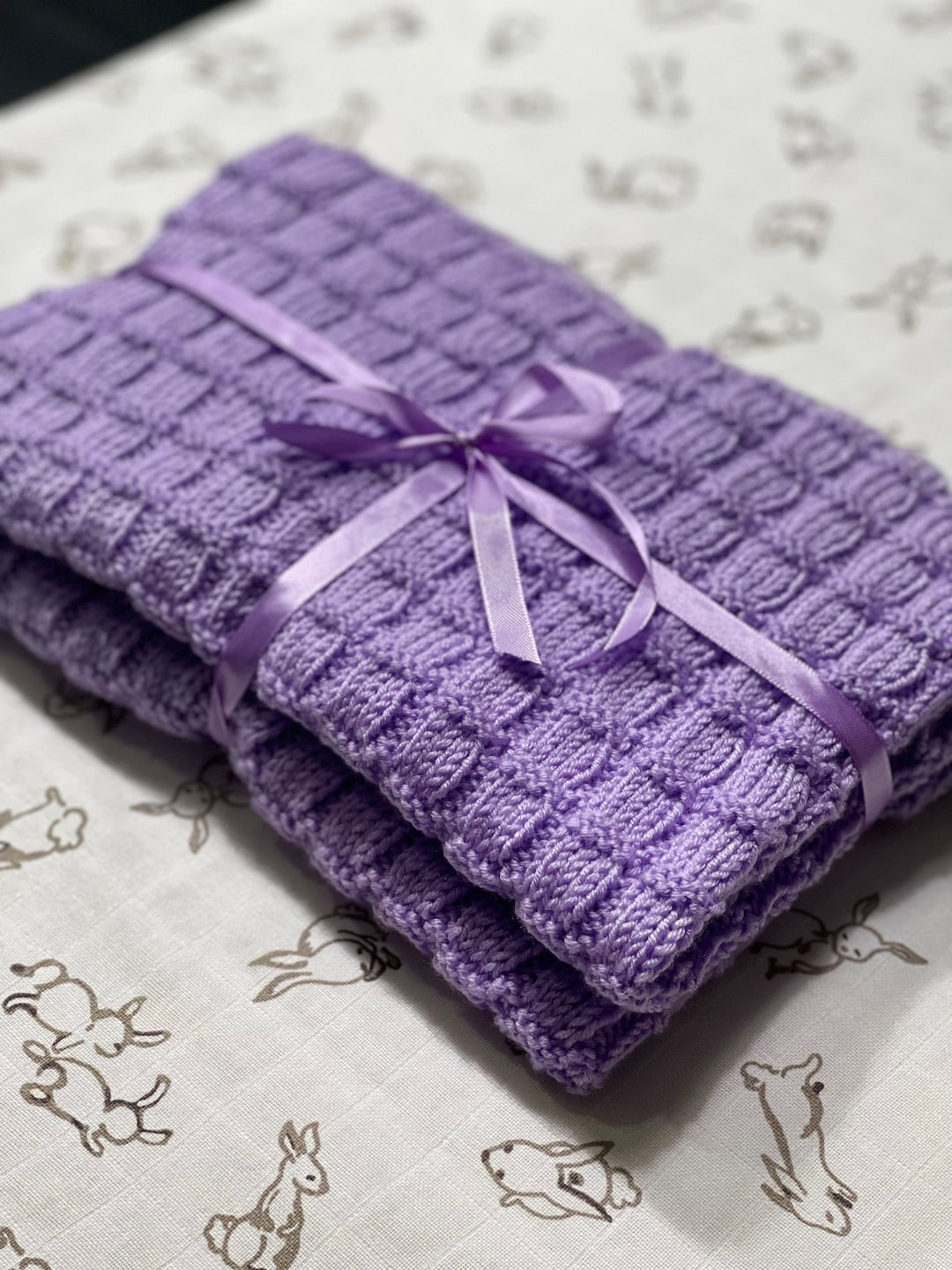 PDF Knitting Pattern Easy Baby Blanket Reversible Design Beginner Knit