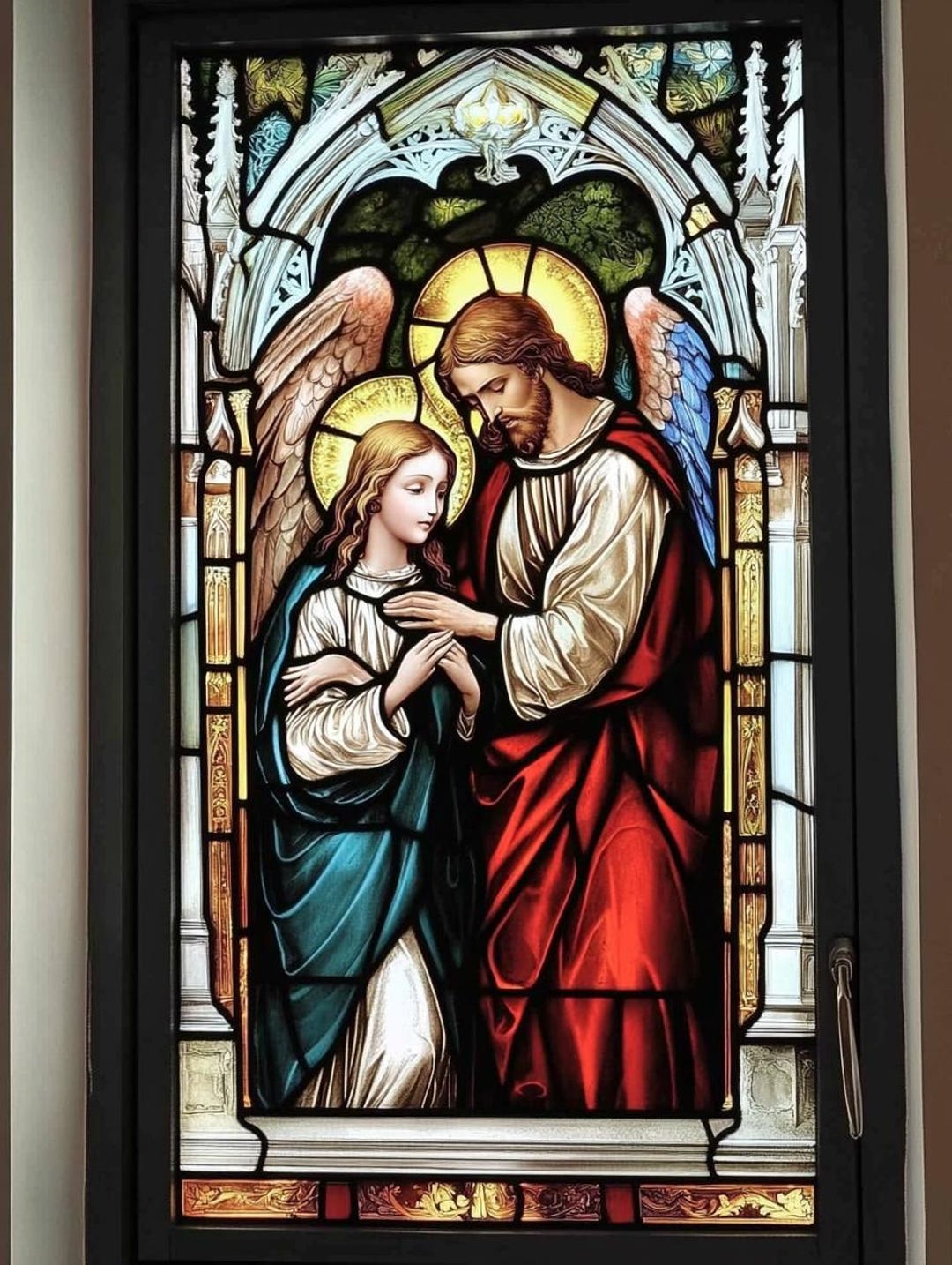 Siunwdiy Pellicola per vetri, Pellicola Decorativa per vetrate da Chiesa Pellicola Adesiva per Privacy statica Anti-UV Anti-UV Pellicola per Figure religiose di Gesù Decor,C,40x120cm(16x47