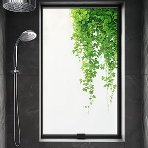 Anpassad storlek Fönsterskyddsfilm Minimalistisk Grön Murgröna Frostat Glas Statisk Klistermärke för Badrumsdusch och Fönsterdekor
