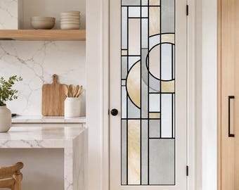Custom Size Modern Geometric Stained Glass Window Film for Kitchen Door Privacy Abstract Peel and Stick Glass Decal for Home Decor
