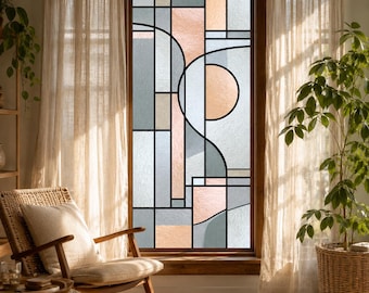 Custom Size Modern Geometric Stained Glass Window Film for Living Room Privacy Abstract Peel and Stick Glass Decal for Home Decor