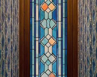 Custom Size Vintage Stained Glass Cross Static Cling Window Film for Bathroom Door Windows, Colorful Mosaic Accent, Waterproof Reusable