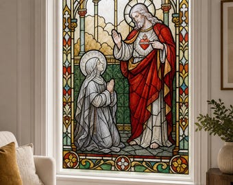 Living Room Sacred Heart Stained Glass Effect Window Film, Custom Size Static Cling Privacy Decor