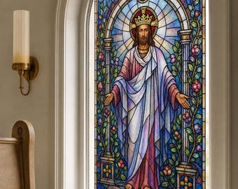 Christ the King Stained Glass Effect Window Film, Custom Size Static Cling Privacy Decor