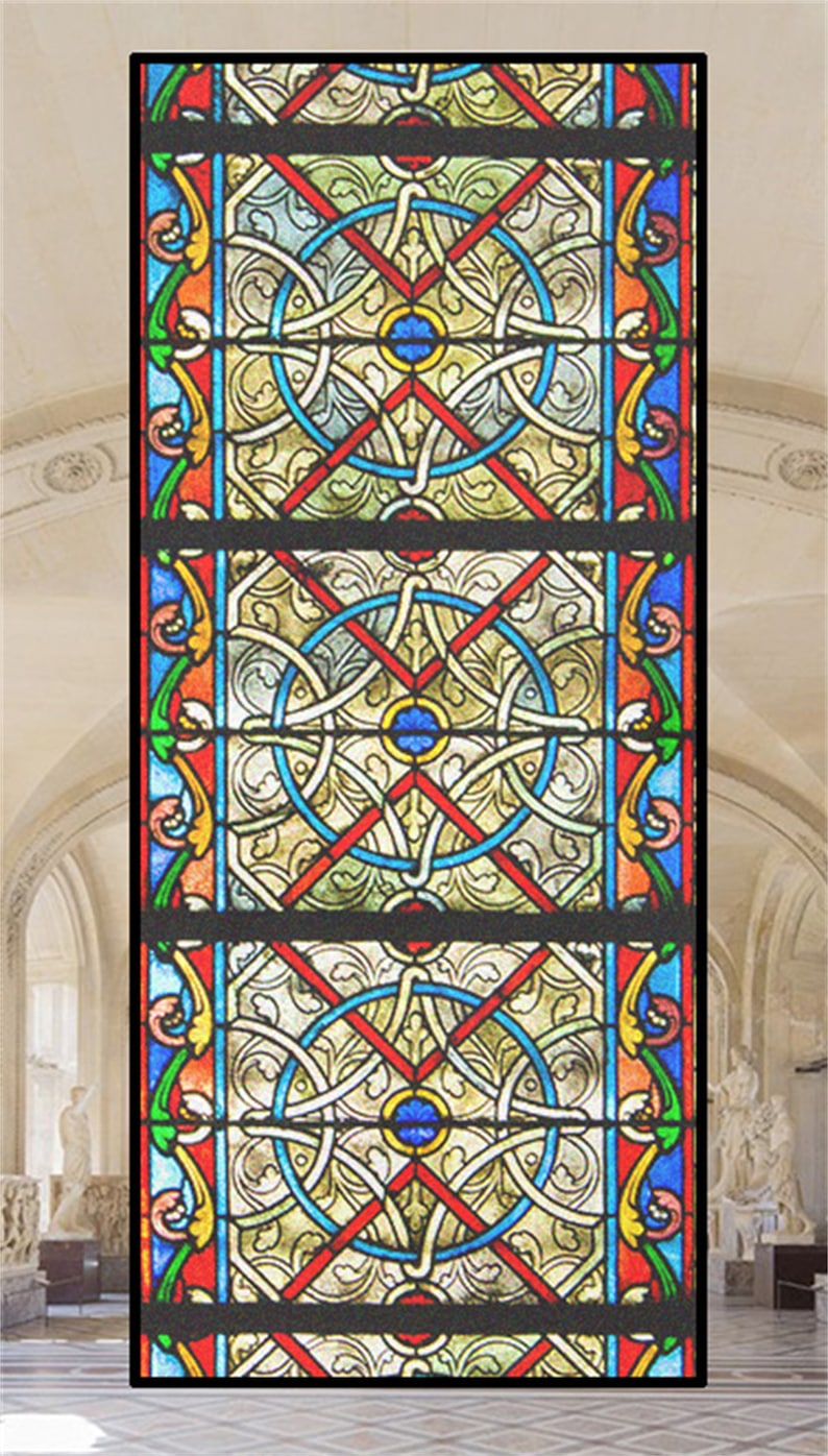 Fönsterfilm i anpassad storlek, frostad sekretessfilm i kyrklig stil, klistermärken för målat glas, statisk självhäftande dekoration bild 9