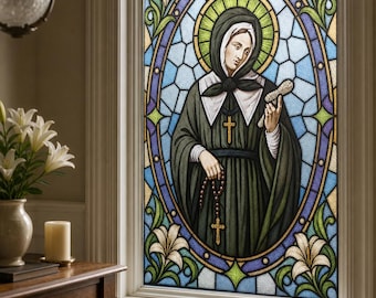 Prayer Room Printed Stained Glass Effect Window Film, Custom Size Static Cling Religious Privacy Decor