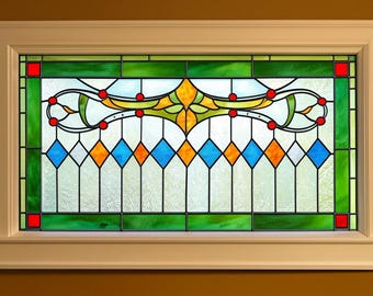 Custom Size Horizontal Stained Glass Window Privacy Film Art Nouveau Geometric Pattern Frosted Static Cling for Transom and Door Window