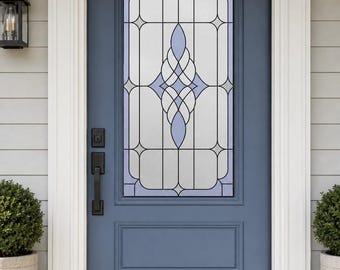 Art Deco Geometric Medallion Window Film, Frosted White with Pale Blue Accents, Custom Size