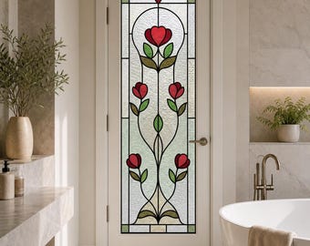Stained Glass Window Film, Art Nouveau Frosted White Black Lead-look, Custom Size