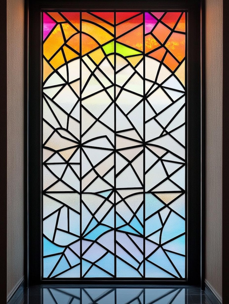 Custom Size Rainbow Geometric Window Cling Stylish Stained Glass ...