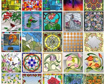Custom Size Stained Glass Wndow Film PVC Self-Adhesive Window Films Square Glass Door Decor Stickers Window Treatment