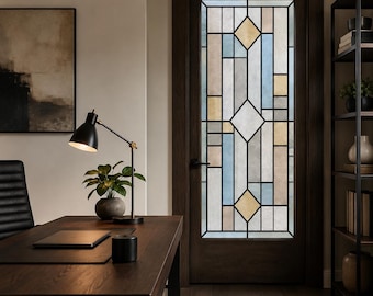 Custom Size Geometric Art Deco Stained Glass Window Film for Home Office Privacy Diamond Peel and Stick Glass Decal for Interior Door