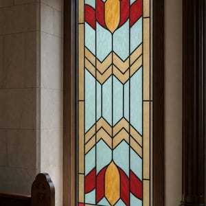 Art Deco Stylized Tulips Angular Panes, Stained Glass Window Film, Custom Size