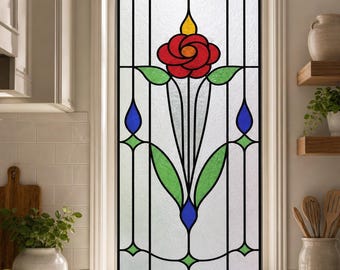 Red Red Rose Green Diamond, Stained Glass Window Film, Custom Size