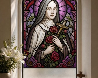 Add Privacy With Saint & Roses Art Deco Stained Glass Effect Window Film, Custom Size Static Cling
