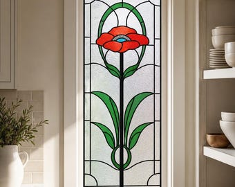 Art Nouveau Frosted White Geometric Lead, Stained Glass Window Film, Custom Size