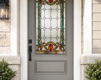 Art Nouveau Tulip Vine Stained Glass Effect Window Film, Custom Size Available
