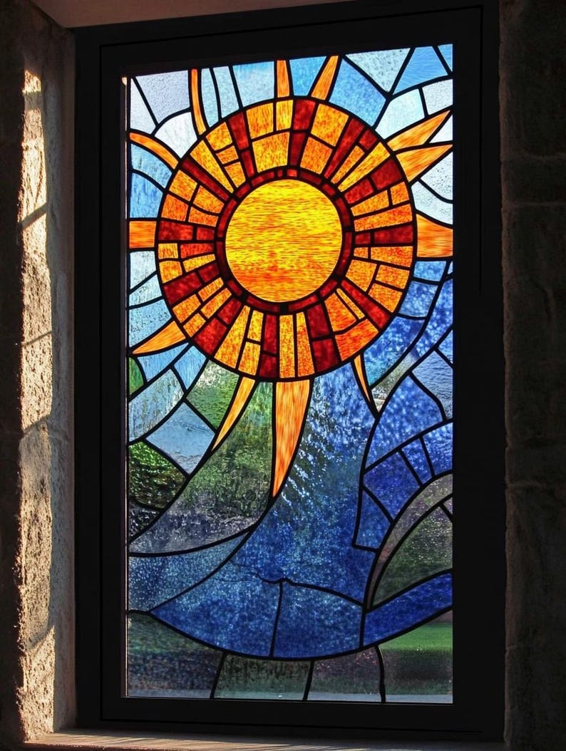 Custom Size Sun-themed Stained Glass Window Cling Vibrant Artistic ...
