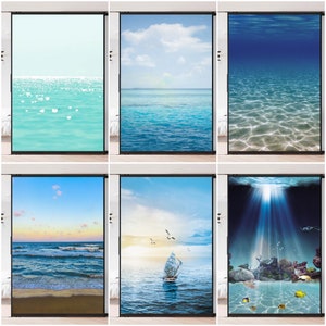 Customized Privacy Window Film Sea Landscape Decorative Glass Covering No-Glue Static Cling Frosted Window Stickers Window Tint