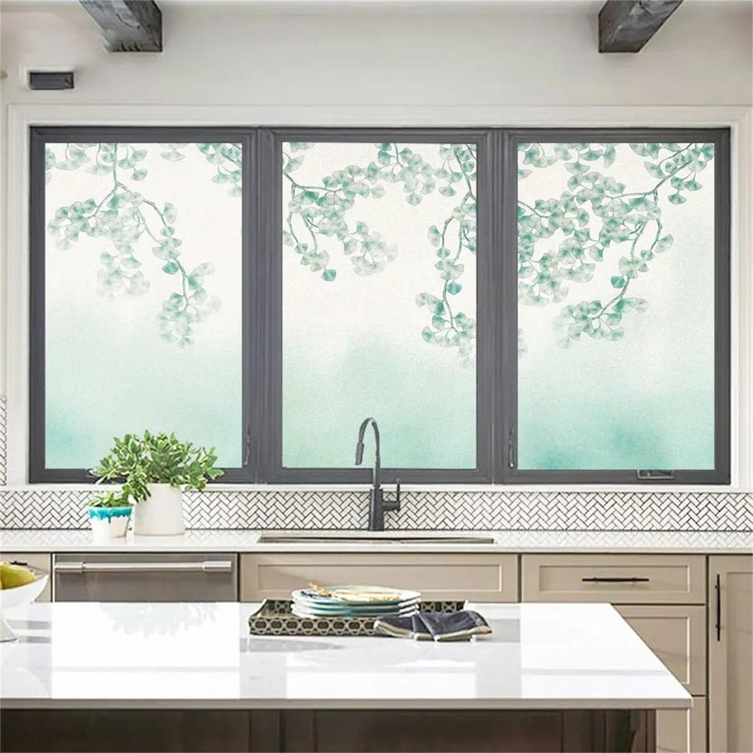 Gingko Window Custom Size Ginkgo Biloba Leaf Pattern Privacy Window Film Glue-free ...